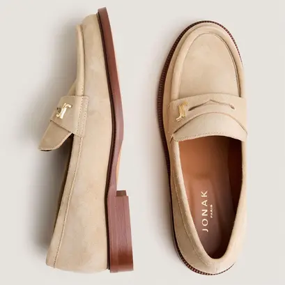 Mocassins &agrave; bouts ronds et monogrammes en cro&ucirc;te sable | DUEDI | Jonak