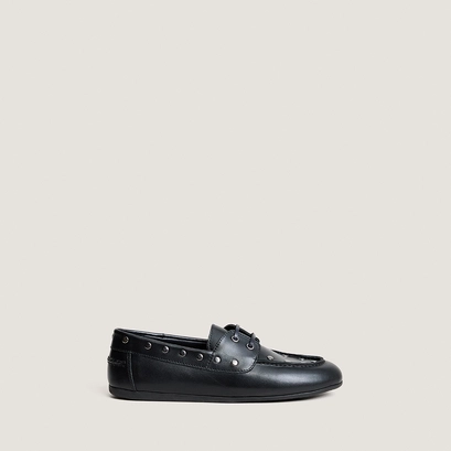 Mocassins &agrave; rivets et lacets en cuir noir | LENA | Jonak