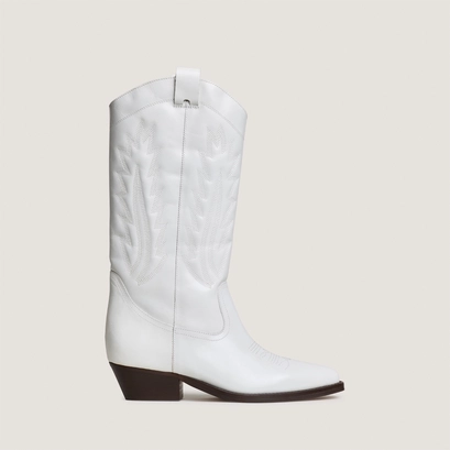 Bottes &agrave; bouts pointus et surpiqures apparentes en cuir vieilli blanc | DELEA | Jonak
