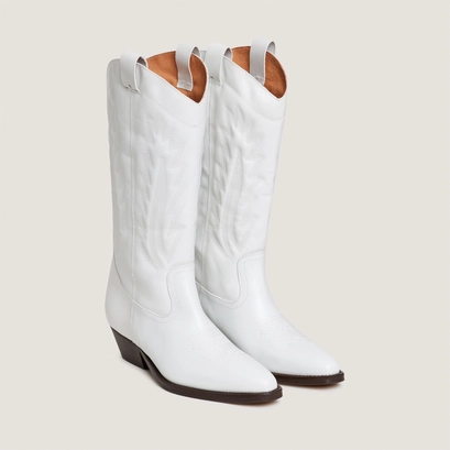 Bottes &agrave; bouts pointus et surpiqures apparentes en cuir vieilli blanc | DELEA | Jonak