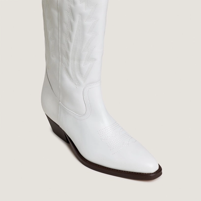 Bottes &agrave; bouts pointus et surpiqures apparentes en cuir vieilli blanc | DELEA | Jonak