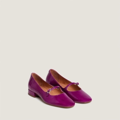 Ballerines &agrave; bouts carr&eacute;s en vernis pliss&eacute; violet | DIV | Jonak