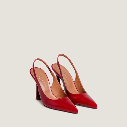 Escarpins slingbacks &agrave; bouts pointus en vernis rouge berry | DRESSY | Jonak