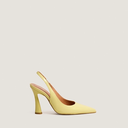 Escarpins slingbacks &agrave; bouts pointus en vernis pliss&eacute; jaune p&acirc;le | DRESSY | Jonak