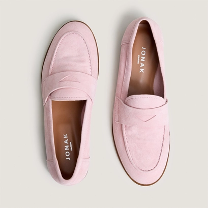 Mocassins &agrave; bouts ronds en velours rose p&eacute;tale | THELMA | Jonak