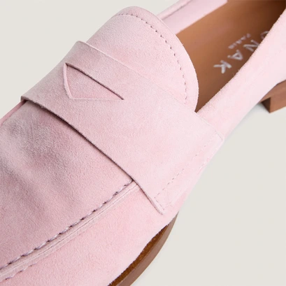 Mocassins &agrave; bouts ronds en velours rose p&eacute;tale | THELMA | Jonak