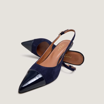 Escarpins slingbacks en vernis et velours marine | DESTELLE | Jonak