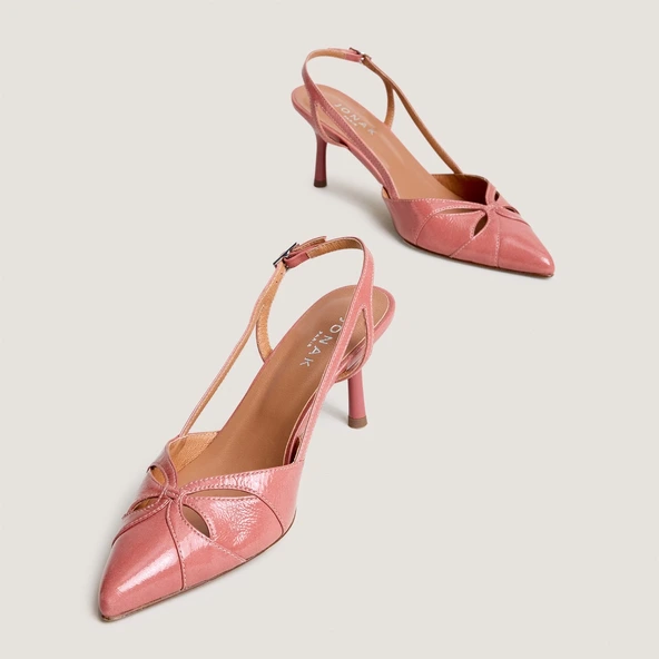 Escarpins slingbacks à bouts pointus en vernis plissé vieux rose | DAMOUR | Jonak