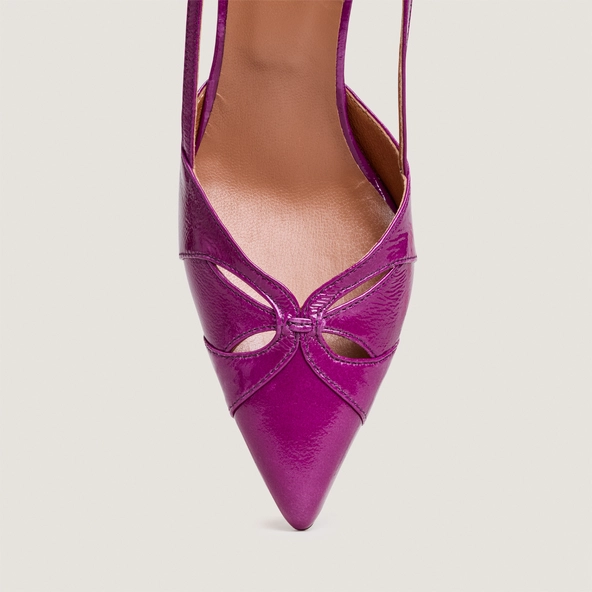 Escarpins slingbacks à bouts pointus en vernis plissé violet | DAMOUR | Jonak