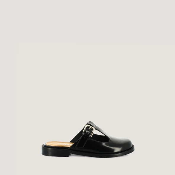 Mules à brides en cuir glacé noir | DARELLE | Jonak