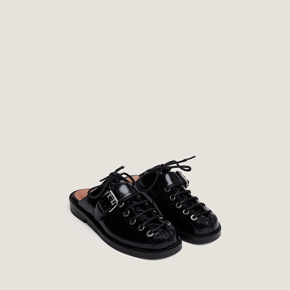 Mules à lacets en cuir glacé noir | DESSA | Jonak