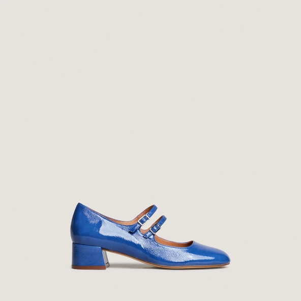 Babies à doubles brides en vernis plissé bleu acier | DUNY | Jonak