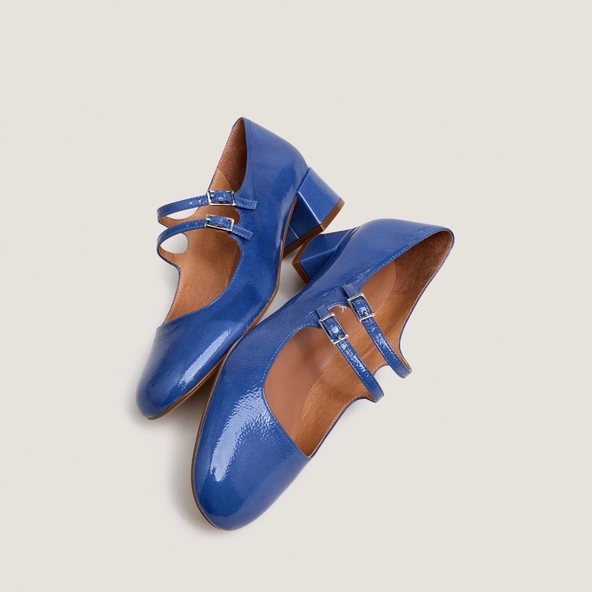 Babies à doubles brides en vernis plissé bleu acier | DUNY | Jonak