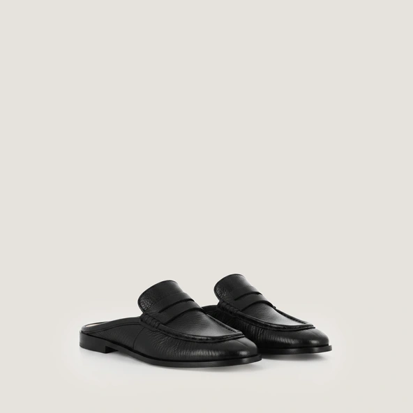 Mocassins à bouts arrières ouverts en cuir vieilli noir | DEAUVILLE | Jonak
