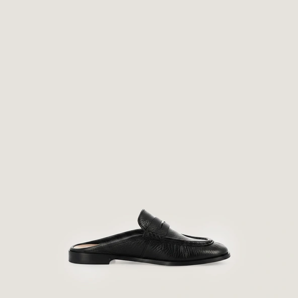 Mocassins à bouts arrières ouverts en cuir vieilli noir | DEAUVILLE | Jonak