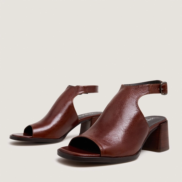 Sandales à talons et bouts arrières ouverts en cuir vieilli marron | BENITA | Jonak