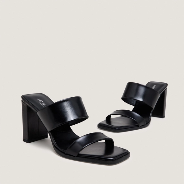 Mules à talons et doubles lanières en cuir noir | BRITNEY | Jonak