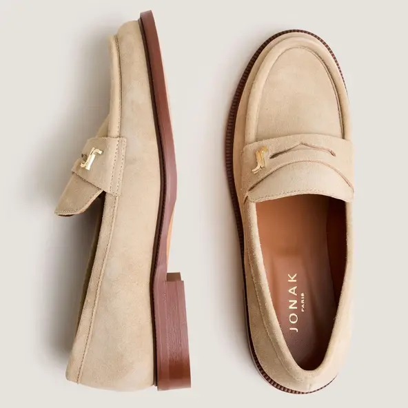 Mocassins à bouts ronds et monogrammes en croûte sable | DUEDI | Jonak