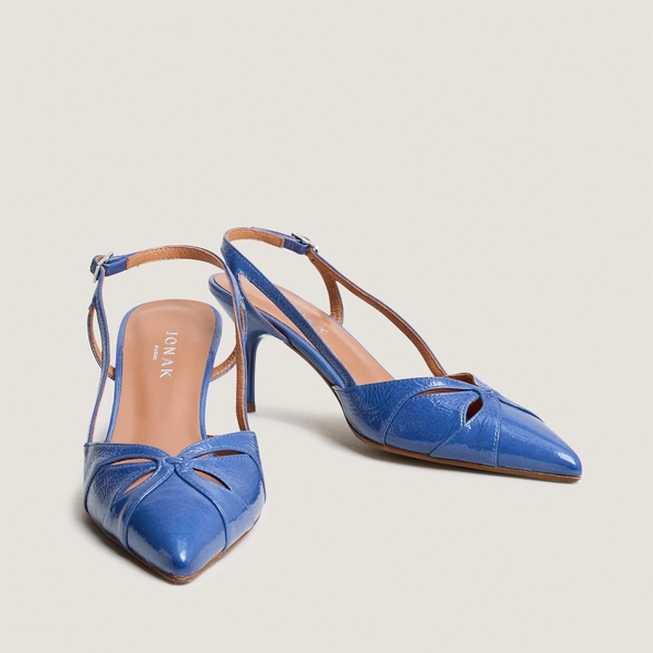 Escarpins slingbacks à bouts pointus en vernis plissé bleu acier | DAMOUR | Jonak