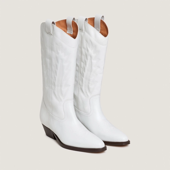 Bottes à bouts pointus et surpiqures apparentes en cuir vieilli blanc | DELEA | Jonak