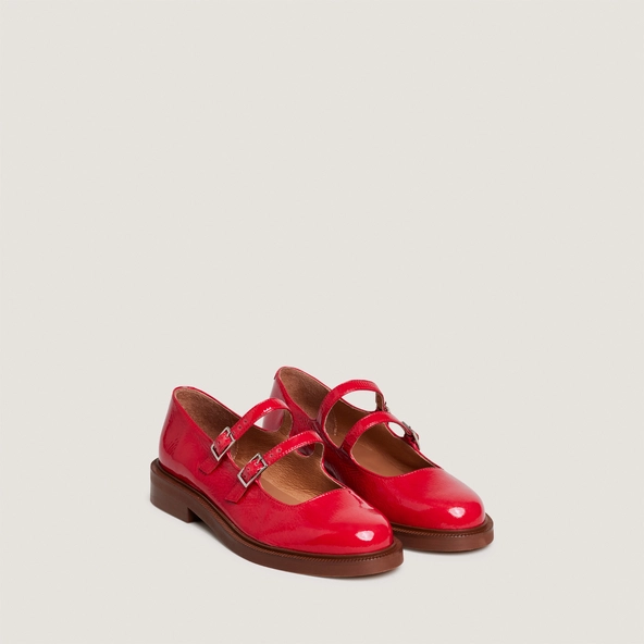 Ballerines &agrave; doubles brides en vernis pliss&eacute; rouge berry | DREAMY | Jonak