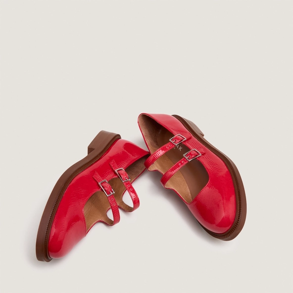 Ballerines &agrave; doubles brides en vernis pliss&eacute; rouge berry | DREAMY | Jonak
