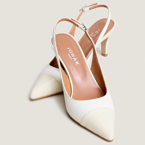 Escarpins slingbacks en cuir et vernis &eacute;crus | DESTELLE | Jonak