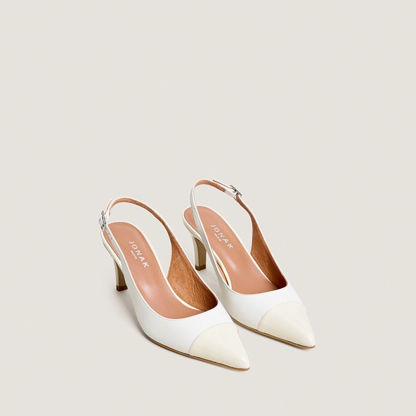 Escarpins slingbacks en cuir et vernis &eacute;crus | DESTELLE | Jonak