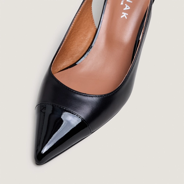 Escarpins slingbacks en cuir et vernis noirs | DESTELLE | Jonak