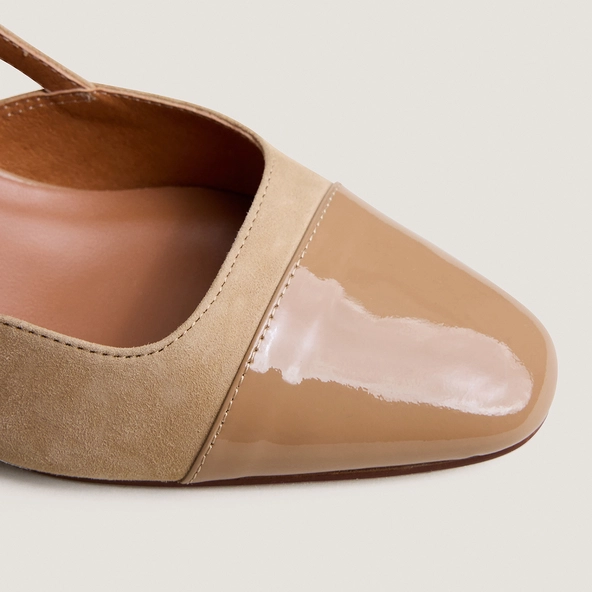 Slingbacks à talons en vernis et velours camel | DHAPOP | Jonak