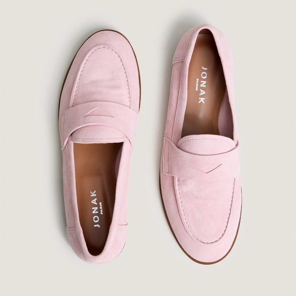 Mocassins &agrave; bouts ronds en velours rose p&eacute;tale | THELMA | Jonak