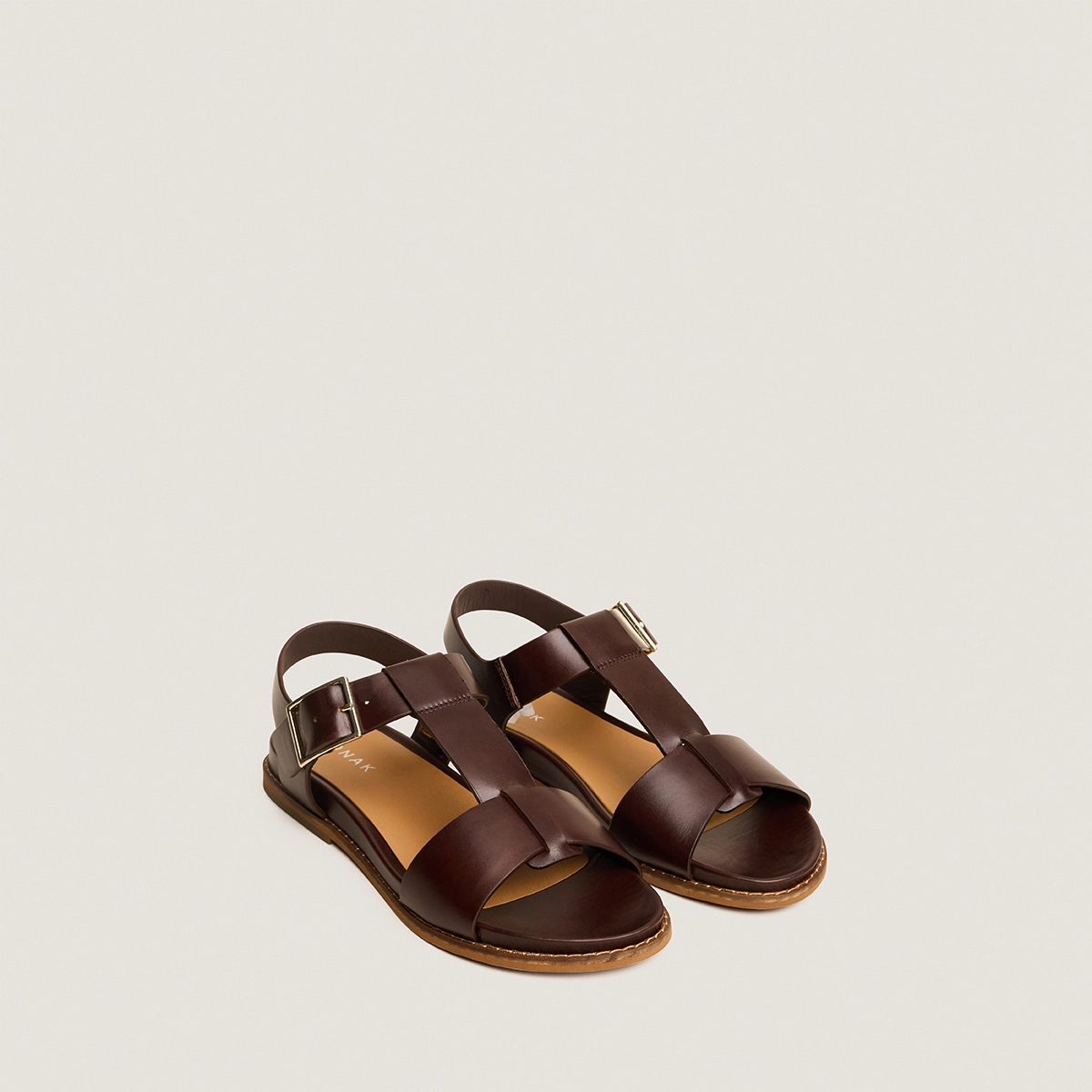 Sandales ajustables à grosses boucles en cuir brun rouge | ACCOCA | Jonak