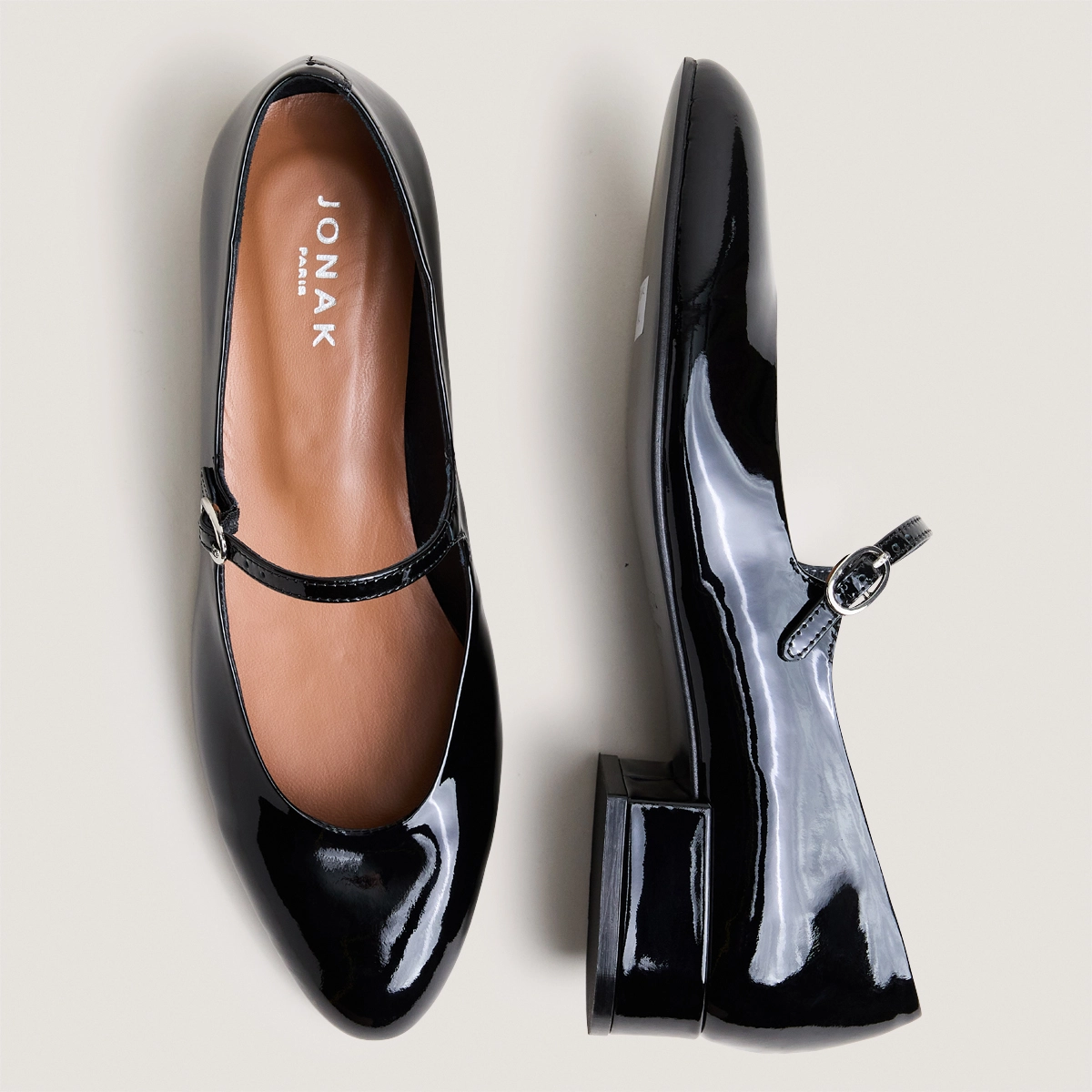 Babies &agrave; petits talons en vernis noir | DESANCE | Jonak