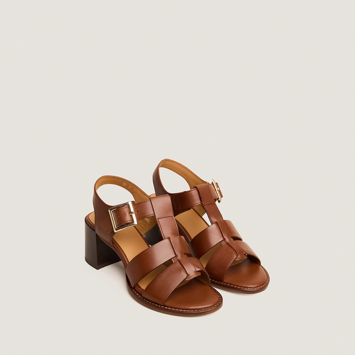 Sandales à talons carrés et boucles ajustables en cuir cognac | ALEXANDRIE | Jonak