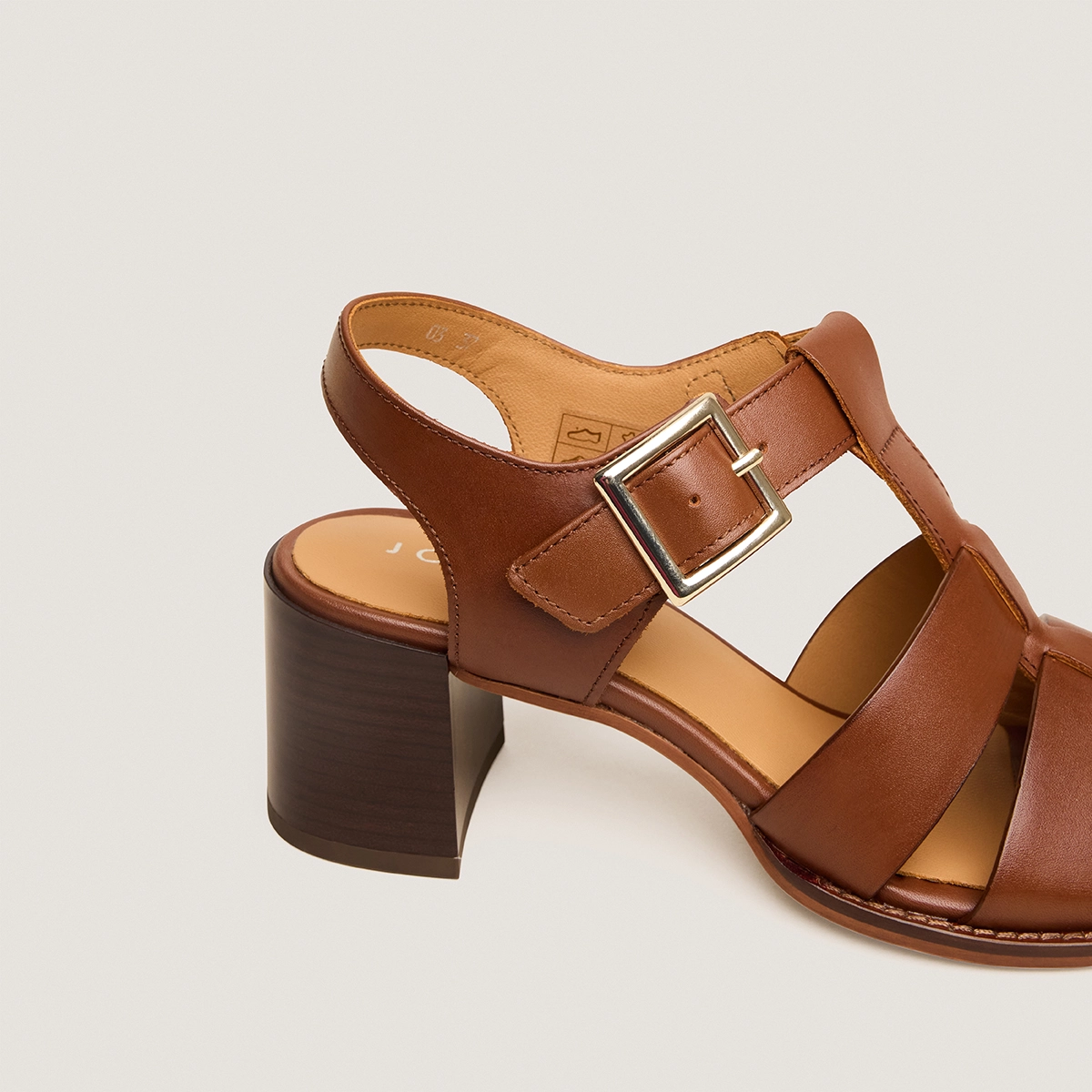 Sandales à talons carrés et boucles ajustables en cuir cognac | ALEXANDRIE | Jonak