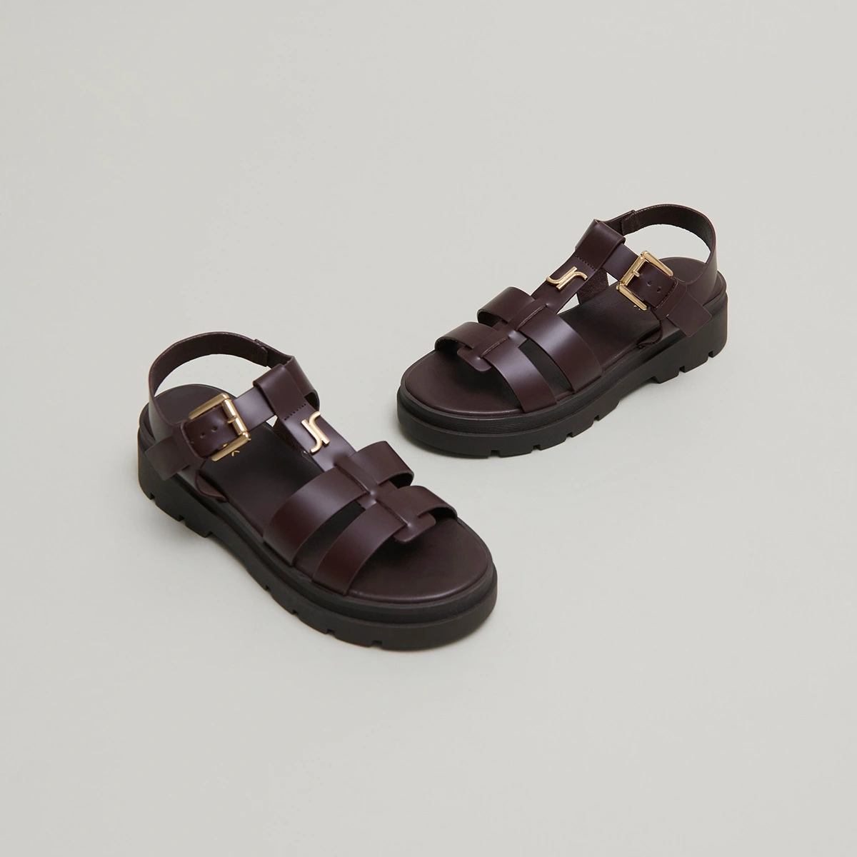 Sandales à plateformes et monogrammes en cuir marron | LIVERPOOL | Jonak