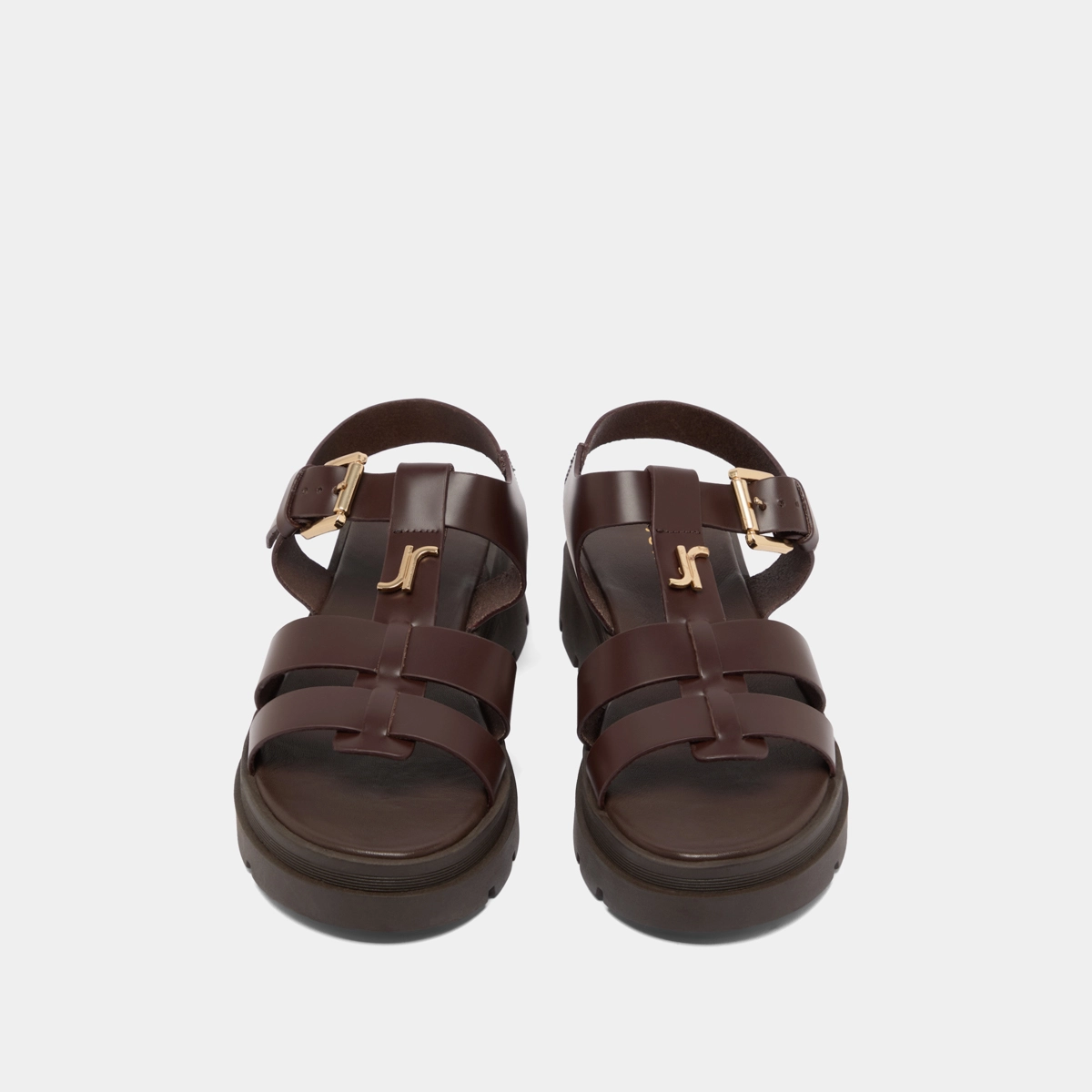 Sandales à plateformes et monogrammes en cuir marron | LIVERPOOL | Jonak