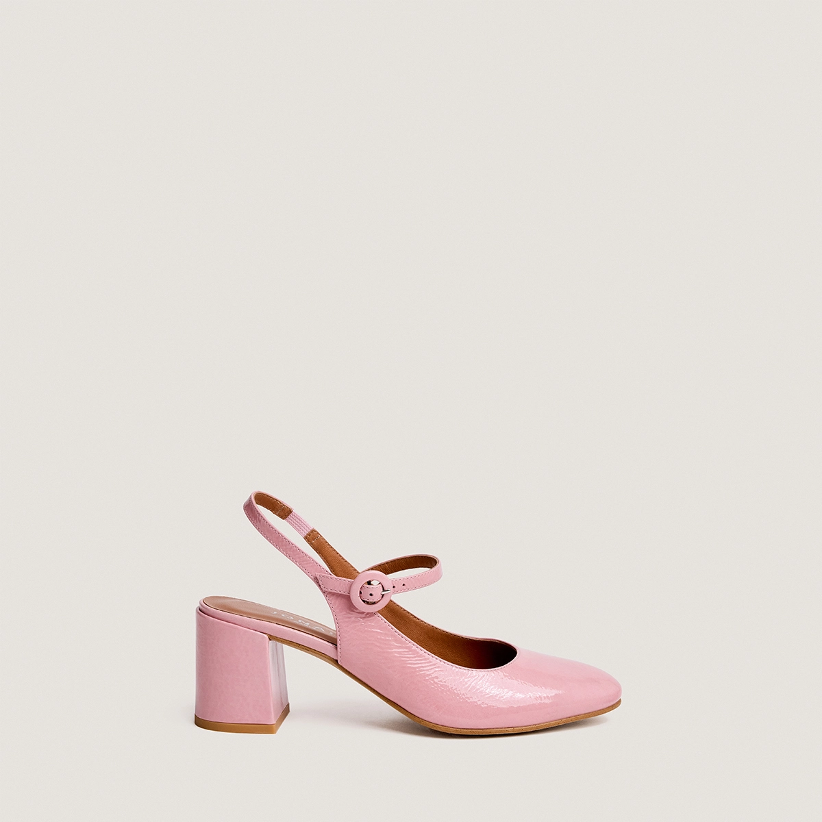 Babies à talons et bouts arrières ouverts en vernis rose pétale | DOLLAR | Jonak