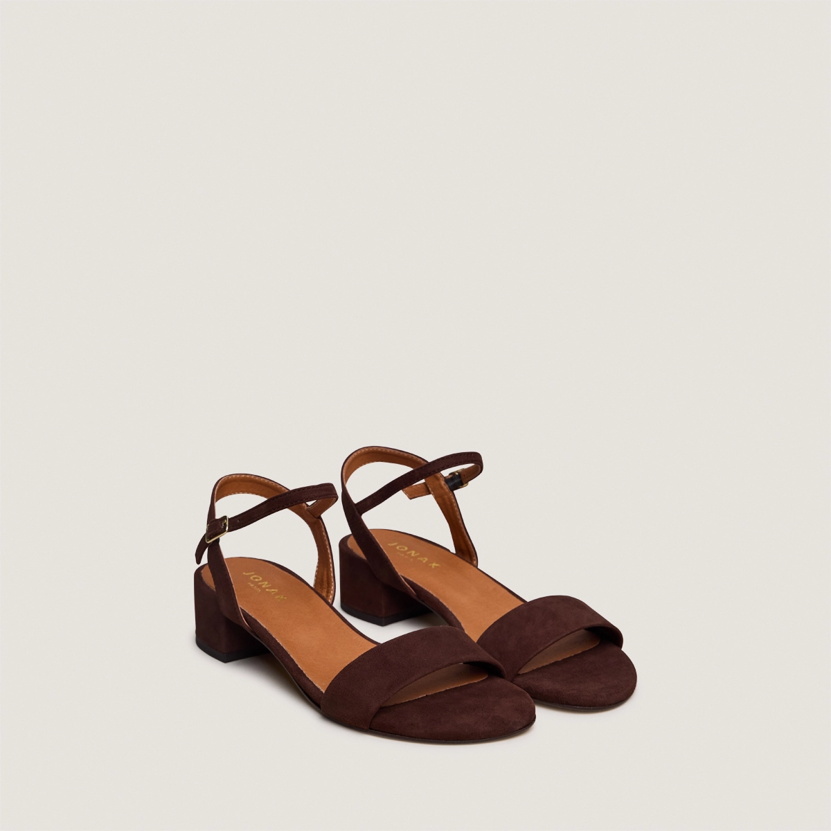 Sandales à talons carrés en velours marron | VIA | Jonak