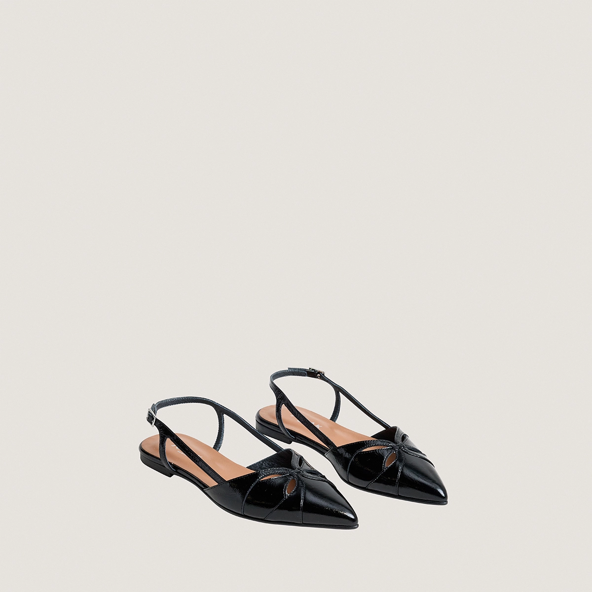 Ballerines slingbacks à bouts pointus en cuir brillant noir | DAMOURA | Jonak