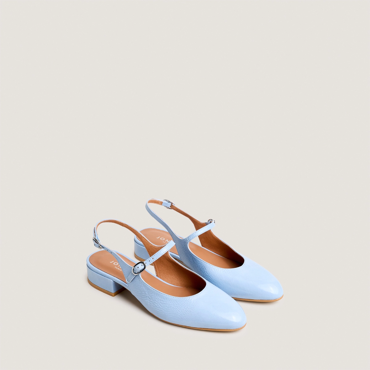 Slingbacks à bouts ronds en vernis plissé bleu ciel | DAVO | Jonak