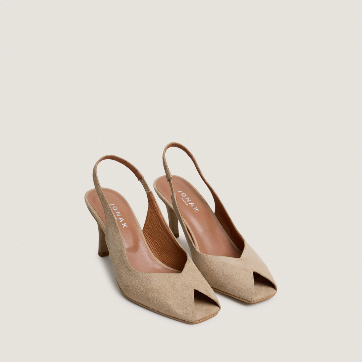 Escarpins slingbacks &agrave; bouts carr&eacute;s en velours camel | DELOURS | Jonak