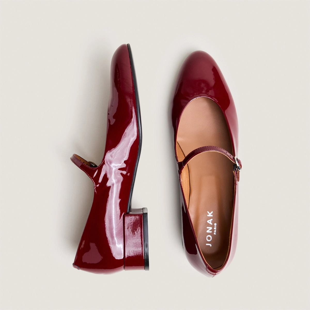 Babies &agrave; petits talons en vernis bordeaux | DESANCE | Jonak
