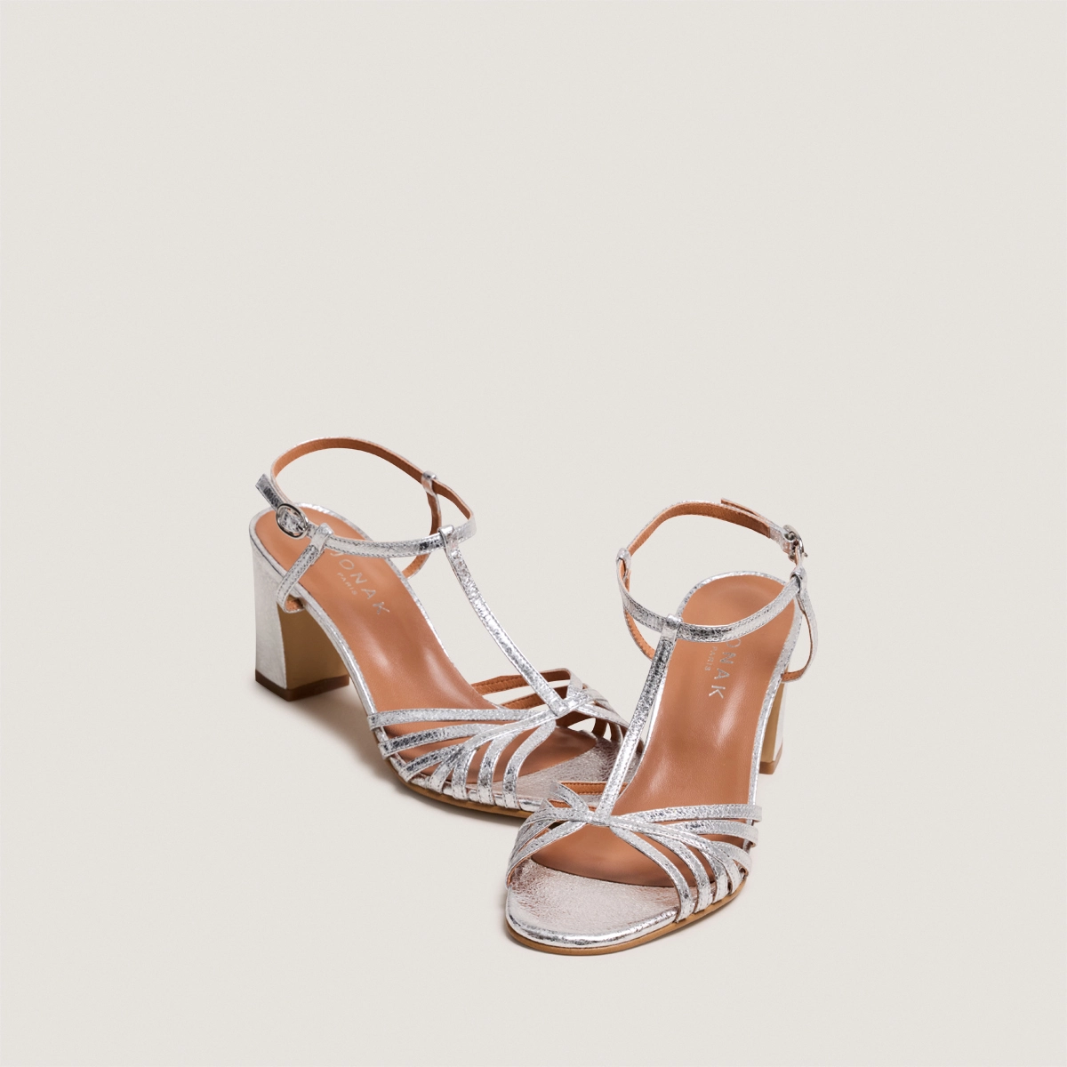 Sandales à talons en cuir craquelé argent | VOLIA | Jonak