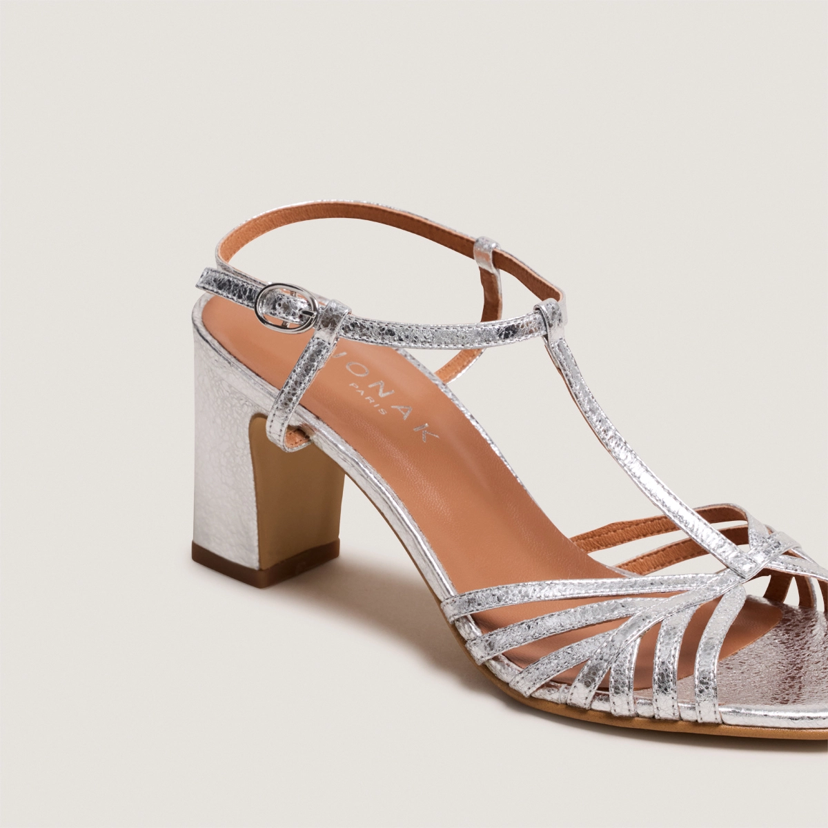 Sandales à talons en cuir craquelé argent | VOLIA | Jonak