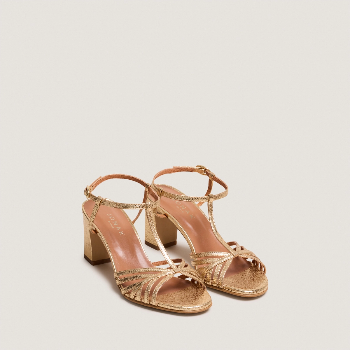 Sandales &agrave; talons en cuir craquel&eacute; or | VOLIA | Jonak