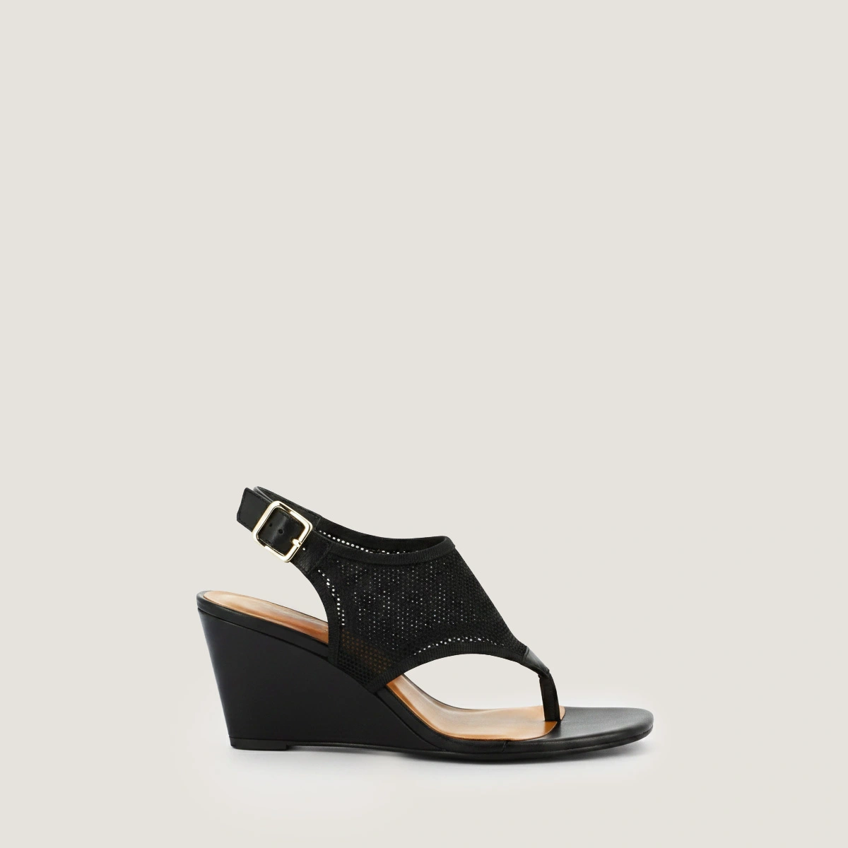 Sandales compens&eacute;es et brides ajustables en mesh noir et cuir noir | DABLA | Jonak