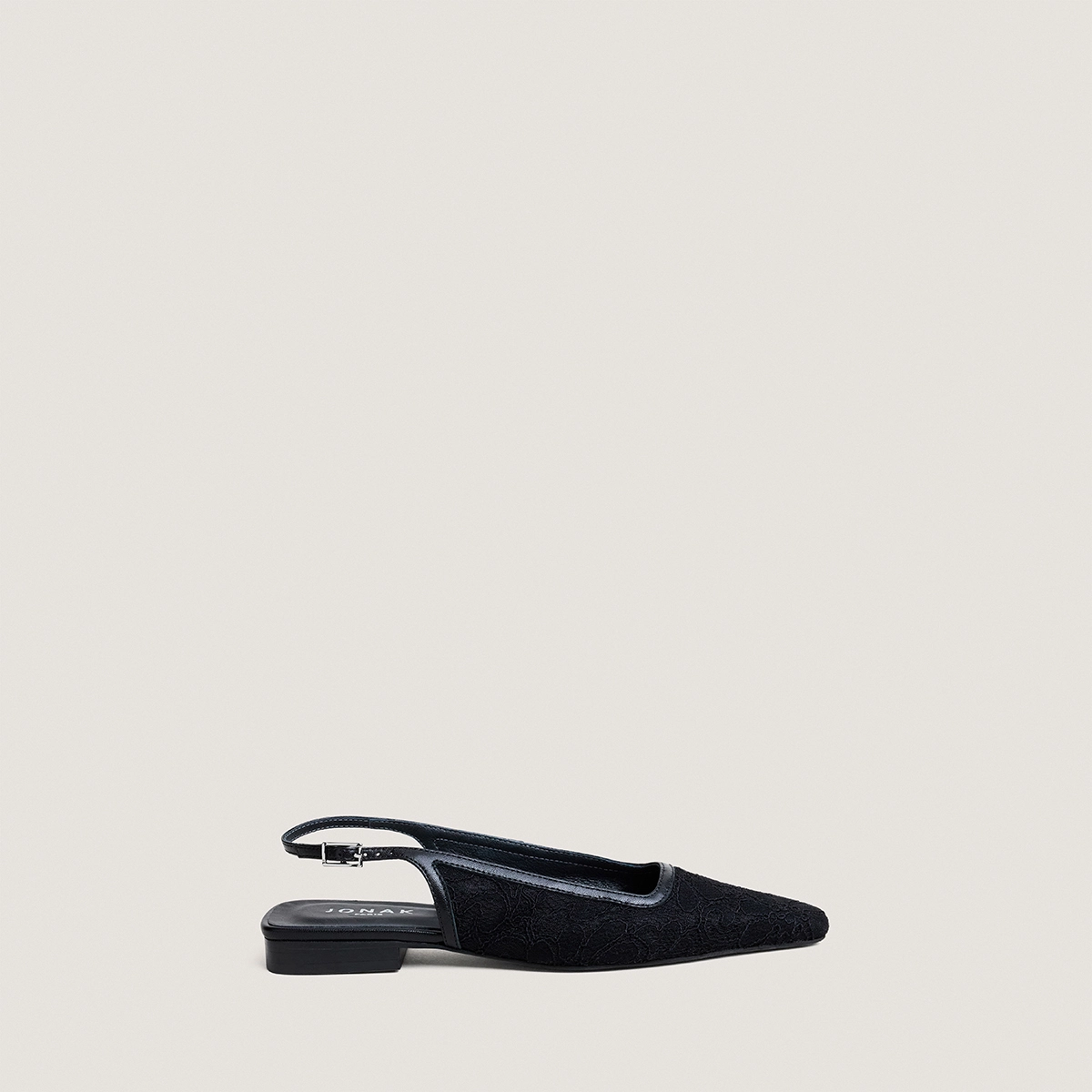 Ballerines slingbacks à bouts pointus en dentelle noire et cuir noir | DAXO | Jonak