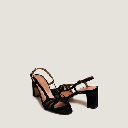 Sandales &agrave; talons en velours noir et r&eacute;sille noire | VAHINE | Jonak