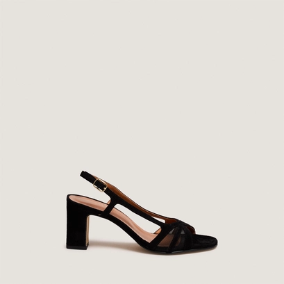 Sandales &agrave; talons en velours noir et r&eacute;sille noire | VAHINE | Jonak